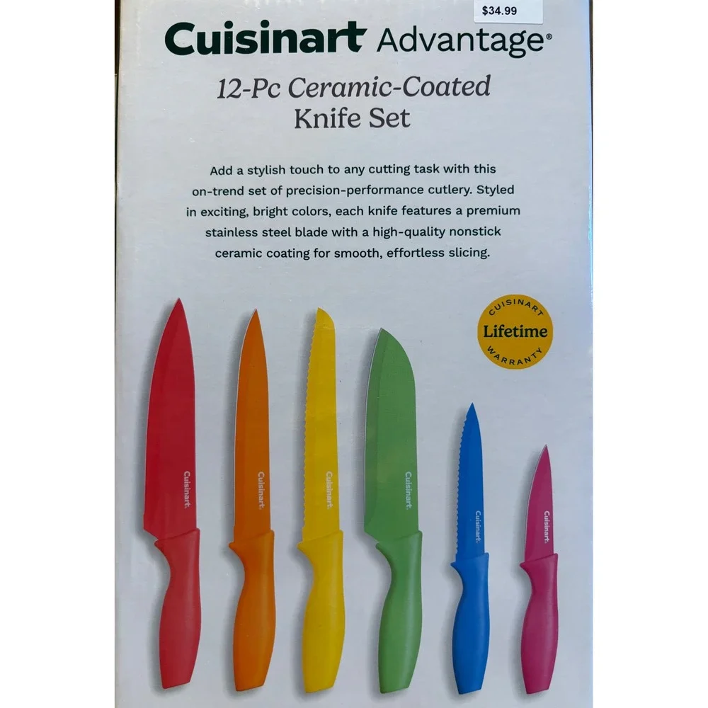 Cuisinart Adv 12 Piece Ceramic Coated Knife Set Stainless Steel Blades NEW‎